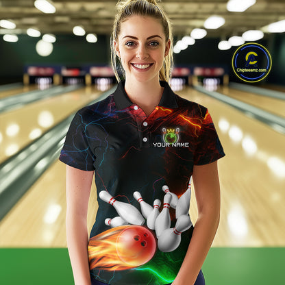 Custom Colorful Lightning Bowling Jersey for Women Bowling Uniform Polo & 1/4 Zip Bowling Team Shirts HNT113