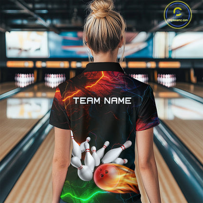 Custom Colorful Lightning Bowling Jersey for Women Bowling Uniform Polo & 1/4 Zip Bowling Team Shirts HNT113
