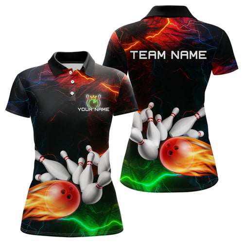Custom Colorful Lightning Bowling Jersey for Women Bowling Uniform Polo & 1/4 Zip Bowling Team Shirts HNT113