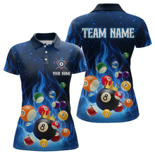 Load image into Gallery viewer, Blue Flaming Billiards Shirt 8 Ball Billiards Shirt Women Polo Shirts &amp; 1/4 Zip NNT09