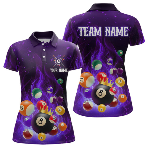 Purple Flaming Billiards Shirt 8 Ball Billiards Shirt Women Polo Shirts & 1/4 Zip NNT08