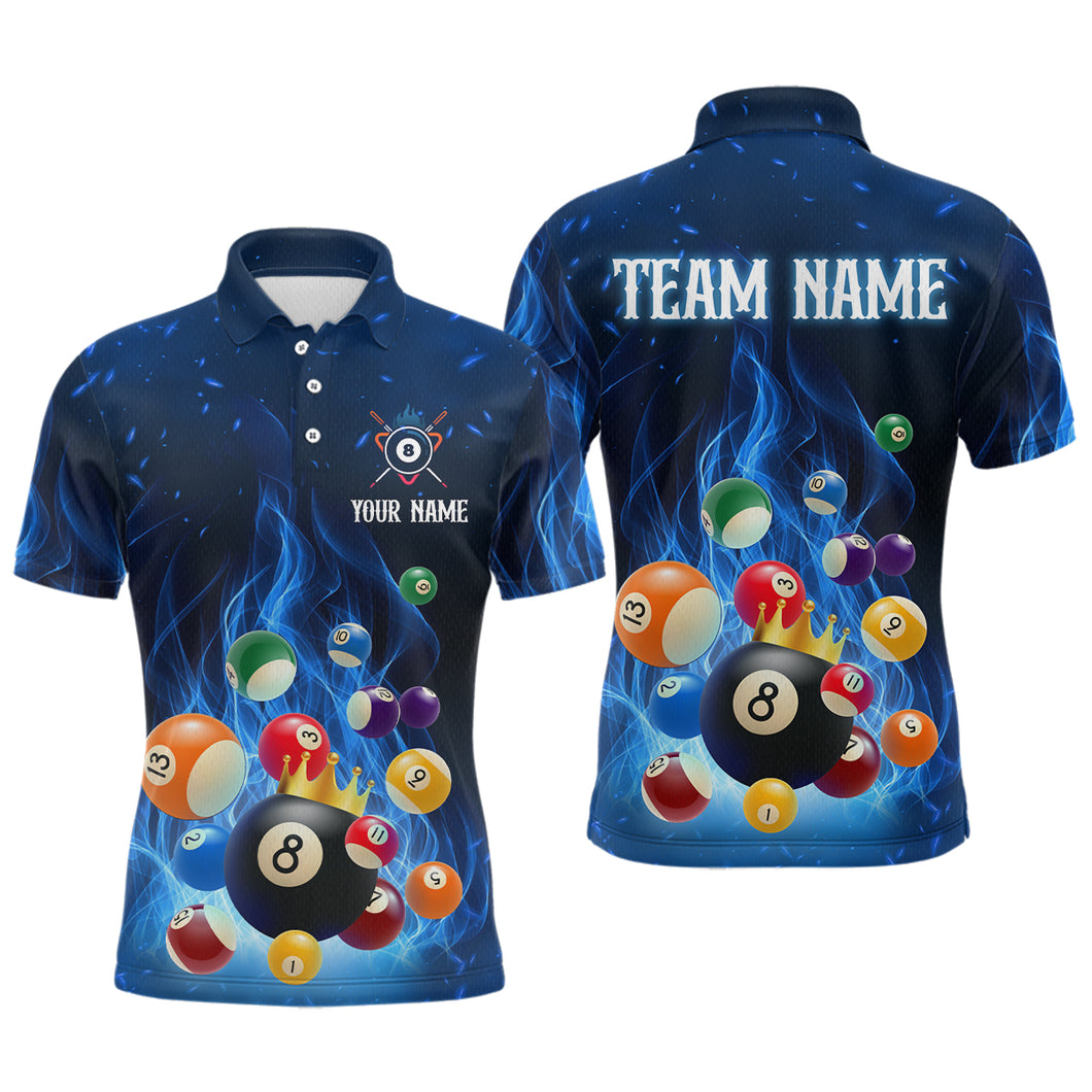 Blue Flaming Billiards Shirt 8 Ball Billiards Shirt Men Polo Shirts & 1/4 Zip NNT09