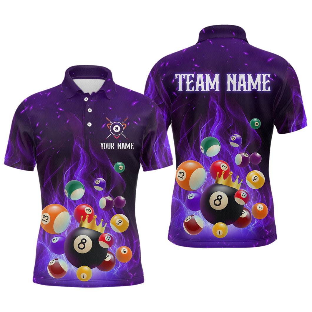 Purple Flaming Billiards Shirt 8 Ball Billiards Shirt Men Polo Shirts & 1/4 Zip NNT08