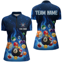 Load image into Gallery viewer, Blue Flaming Billiards Shirt 8 Ball Billiards Shirt Women Polo Shirts &amp; 1/4 Zip NNT09