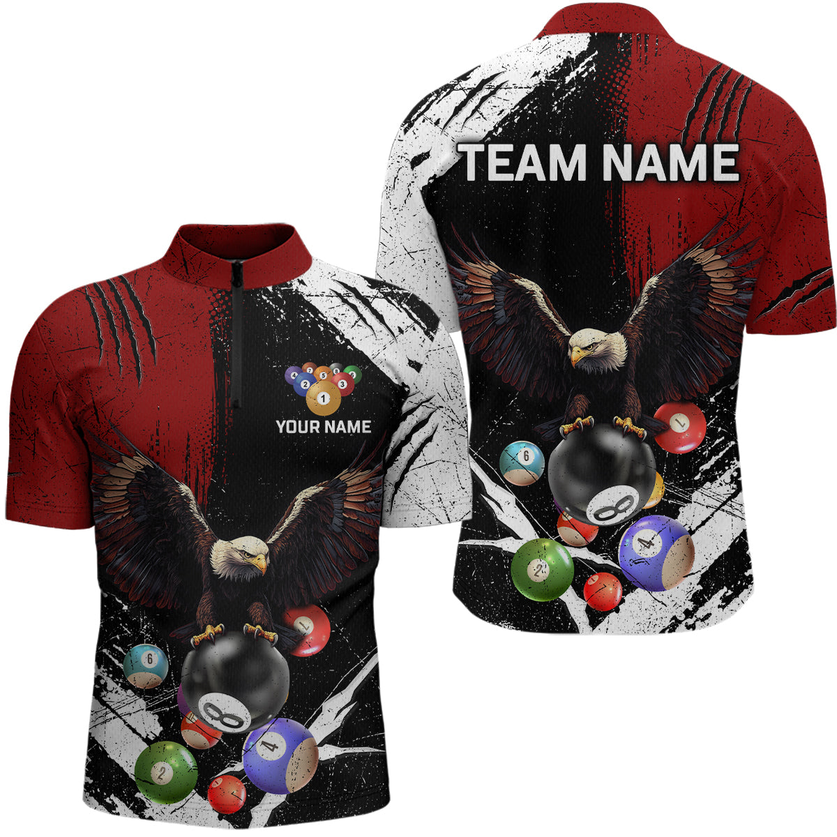 Eagle Custom Red Billiard Team Shirts For Men Bowling League Polo & 1/4 Zip Shirt NNT20