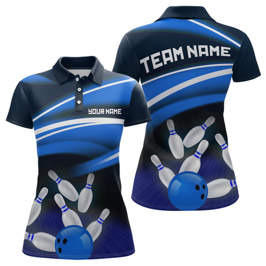 Custom Blue Bowling Jersey Bowling Team Shirts For Women Bowling League Polo & 1/4 Zip HNT163