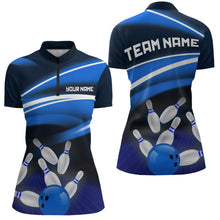 Load image into Gallery viewer, Custom Blue Bowling Jersey Bowling Team Shirts For Women Bowling League Polo &amp; 1/4 Zip HNT163
