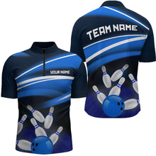 Load image into Gallery viewer, Custom Blue Bowling Jersey Bowling Team Shirts For Men Bowling League Polo &amp; 1/4 Zip HNT163