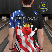 Load image into Gallery viewer, Custom US Flag Crown Bowling Men Bowling Shirt Polo &amp; Quarter-Zip Bowling Team Jerseys HNT85