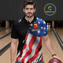 Load image into Gallery viewer, Custom US Flag Crown Bowling Men Bowling Shirt Polo &amp; Quarter-Zip Bowling Team Jerseys HNT85