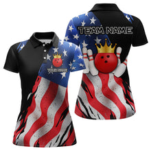 Load image into Gallery viewer, Custom US Flag Crown Bowling Women Bowling Shirt Polo &amp; Quarter-Zip Bowling Team Jerseys HNT85