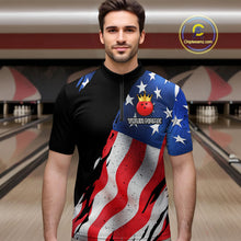 Load image into Gallery viewer, Custom US Flag Crown Bowling Men Bowling Shirt Polo &amp; Quarter-Zip Bowling Team Jerseys HNT85