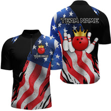 Load image into Gallery viewer, Custom US Flag Crown Bowling Men Bowling Shirt Polo &amp; Quarter-Zip Bowling Team Jerseys HNT85