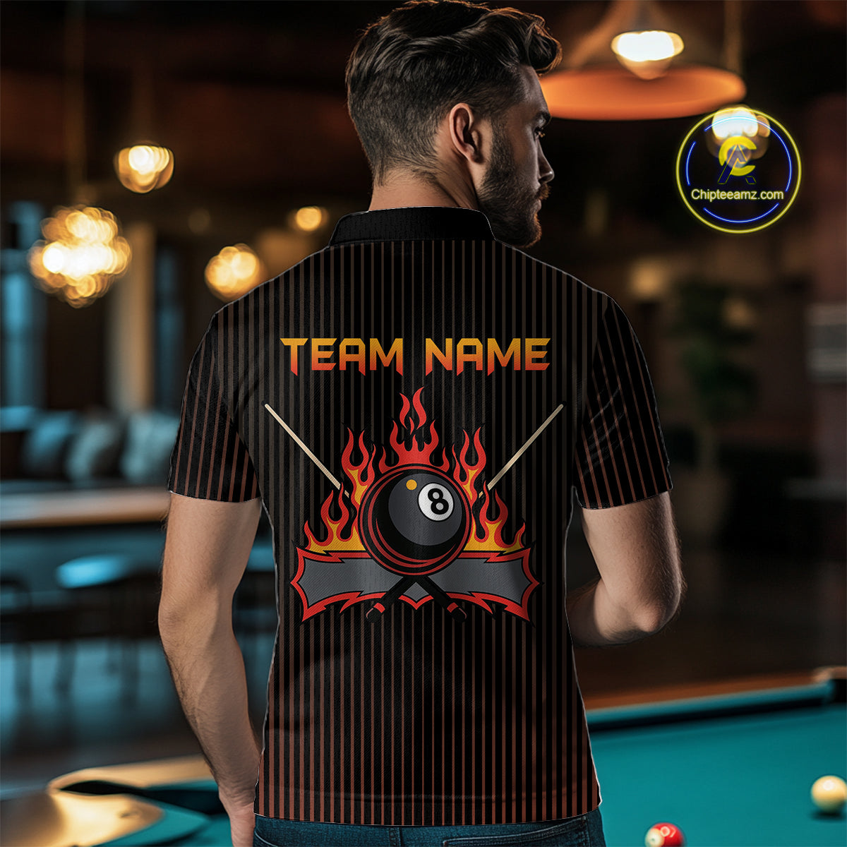 Custom Orange 8 Ball Flame Billiard Shirts for Men, Billiard Team Polo & 1/4 Zip Shirts NNT62
