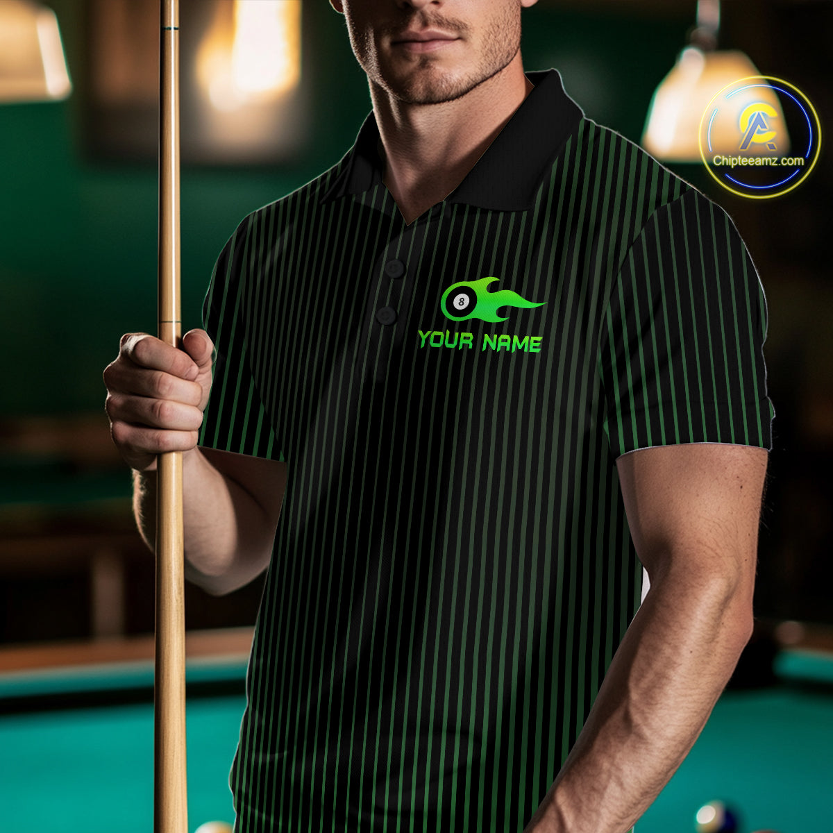 Custom Green 8 Ball Flame Billiard Shirts for Men, Billiard Team Polo & 1/4 Zip Shirts NNT62