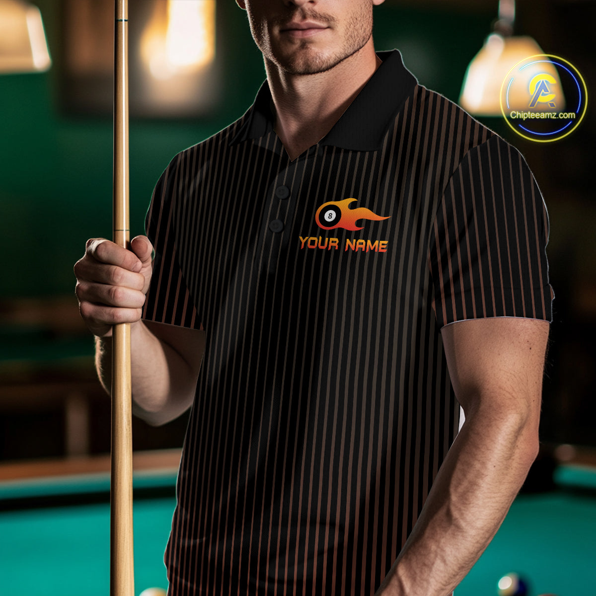 Custom Orange 8 Ball Flame Billiard Shirts for Men, Billiard Team Polo & 1/4 Zip Shirts NNT62