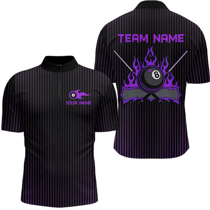 Custom Purple 8 Ball Flame Billiard Shirts for Men, Billiard Team Polo & 1/4 Zip Shirts NNT62