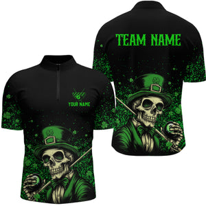 St Patrick Day Funny Skull Ball Billiards Shirt Men Polo & 1/4 Zip Shirts Billiard Team NNT23