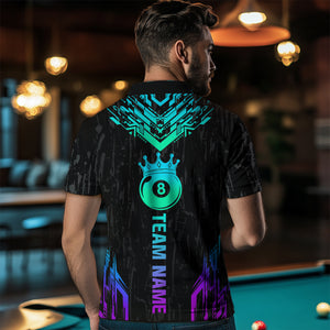 Custom Black Neon 8 Ball Crown Billiard Shirts for Men and Team Polo & 1/4 Zip Shirts NNT48