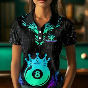 Custom Black Neon 8 Ball Crown Billiard Shirts for Women and Team Polo & 1/4 Zip Shirts NNT48