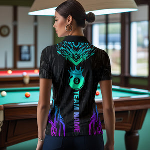 Custom Black Neon 8 Ball Crown Billiard Shirts for Women and Team Polo & 1/4 Zip Shirts NNT48