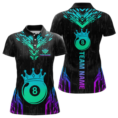 Custom Black Neon 8 Ball Crown Billiard Shirts for Women and Team Polo & 1/4 Zip Shirts NNT48