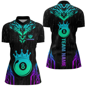 Custom Black Neon 8 Ball Crown Billiard Shirts for Women and Team Polo & 1/4 Zip Shirts NNT48