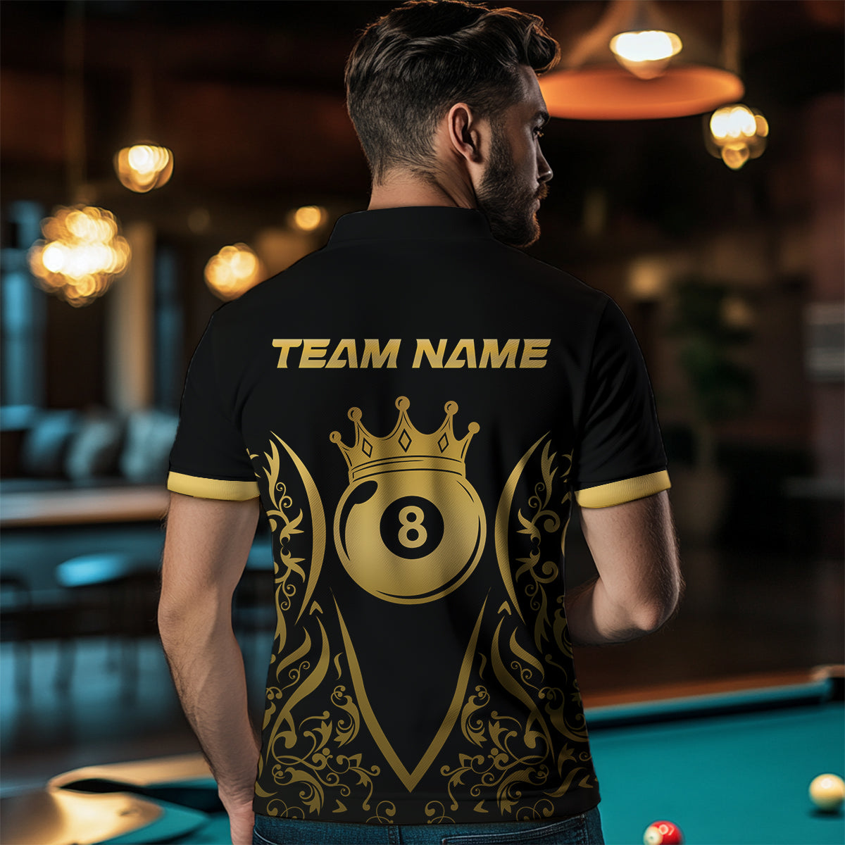 Custom Gold 8 Ball Crown Billiard Shirts for Men and Team Polo & 1/4 Zip Shirts NNT49