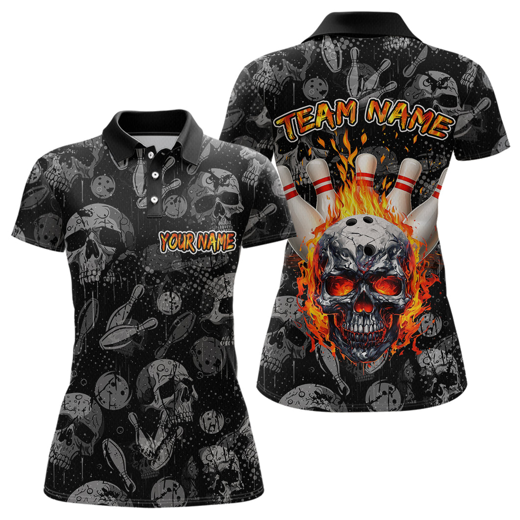 Women Skull Custom Bowling Team Shirts Unisex Bowling Women Short Sleeve Polo & Quarter-Zip HNT42