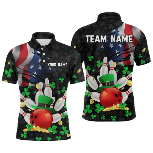 Personalized US Flag St Patrick Day Funny Bowling Shirt Men Team Polo & 1/4 Zip Shirts HNT12