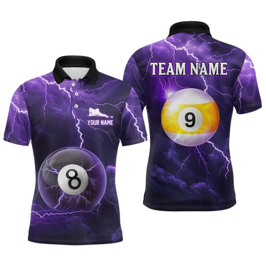 Purple Thunder 8 & 9 Ball Billiards Shirt Men Team Polo & 1/4 Zip Shirts Billiard Jersey NNT17