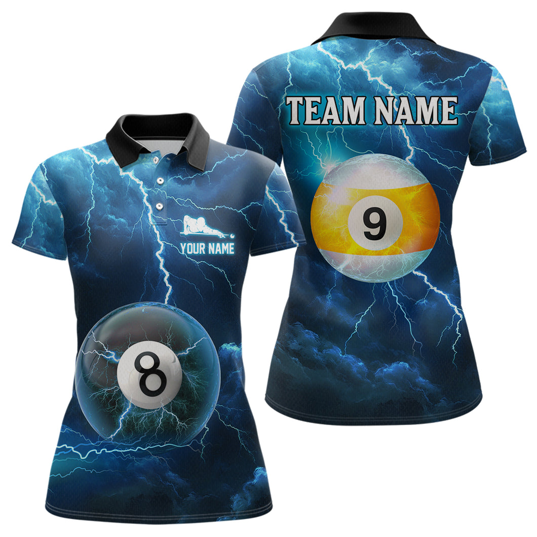 Blue Thunder 8 & 9 Ball Billiards Shirt Women Team Polo & 1/4 Zip Shirts Billiard Jersey NNT17