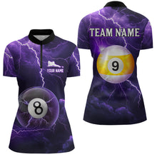 Load image into Gallery viewer, Purple Thunder 8 &amp; 9 Ball Billiards Shirt Women Team Polo &amp; 1/4 Zip Shirts Billiard Jersey NNT17