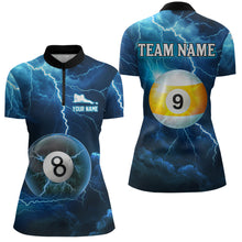 Load image into Gallery viewer, Blue Thunder 8 &amp; 9 Ball Billiards Shirt Women Team Polo &amp; 1/4 Zip Shirts Billiard Jersey NNT17