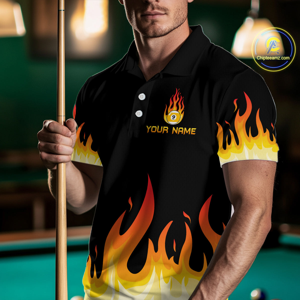 Custom 9 Ball Orange Flaming Billiard Shirts for Men Billiard Team Shirts Billiard League NNT73