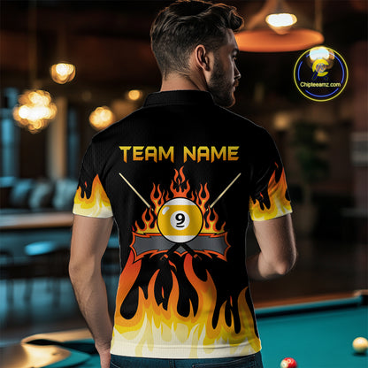 Custom 9 Ball Orange Flaming Billiard Shirts for Men Billiard Team Shirts Billiard League NNT73