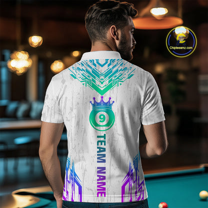Custom White 9 Ball Crown Neon Billiard Shirts for Men Billiard Team Shirts Billiard League NNT74