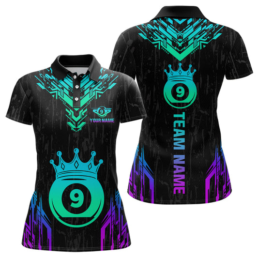 Custom Black 9 Ball Crown Neon Billiard Shirts for Women Billiard Team Shirts Billiard League NNT74