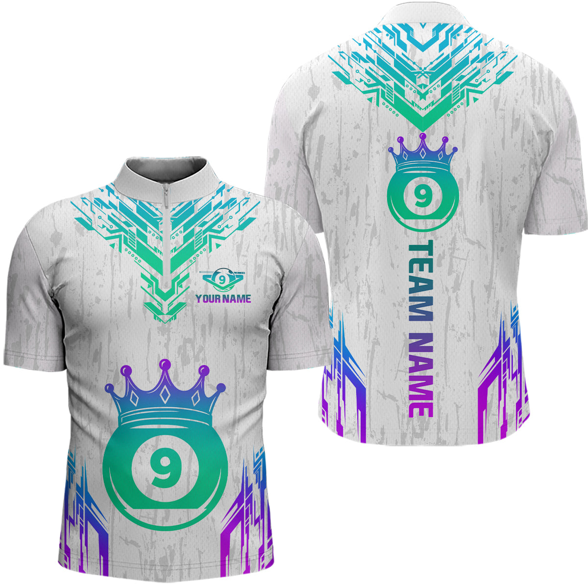 Custom White 9 Ball Crown Neon Billiard Shirts for Men Billiard Team Shirts Billiard League NNT74