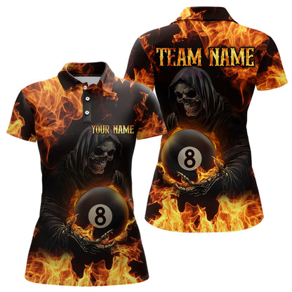Flame Skeleton 8 Ball Billiard Shirts for Women Custom Billiard Team Shirts Polo & 1/4 Zip NNT101