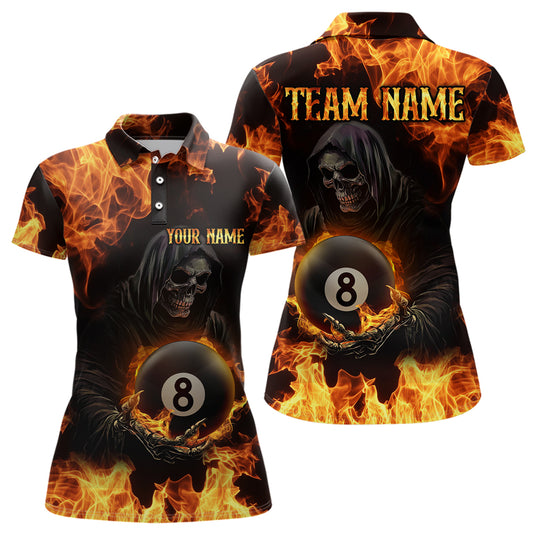 Flame Skeleton 8 Ball Billiard Shirts for Women Custom Billiard Team Shirts Polo & 1/4 Zip NNT101