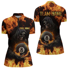 Load image into Gallery viewer, Flame Skeleton 8 Ball Billiard Shirts for Women Custom Billiard Team Shirts Polo &amp; 1/4 Zip NNT101
