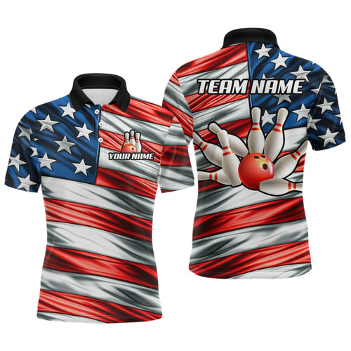 Custom American Flag Bowling Men Shirts Bowling Uniform Polo & 1/4 Zip Bowling Team Jerseys HNT97