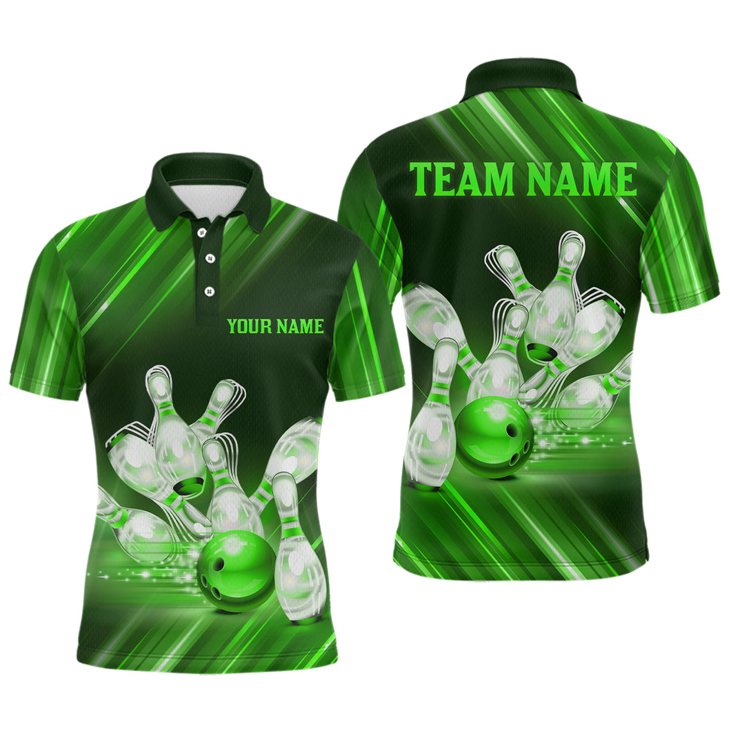 Custom Green Bowling Jersey for Men Bowling Team Shirts Bowling Uniform Polo & 1/4 Zip HNT162