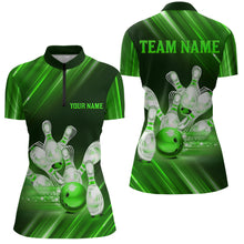 Load image into Gallery viewer, Custom Green Bowling Jersey for Women Bowling Team Shirts Bowling Uniform Polo &amp; 1/4 Zip HNT162