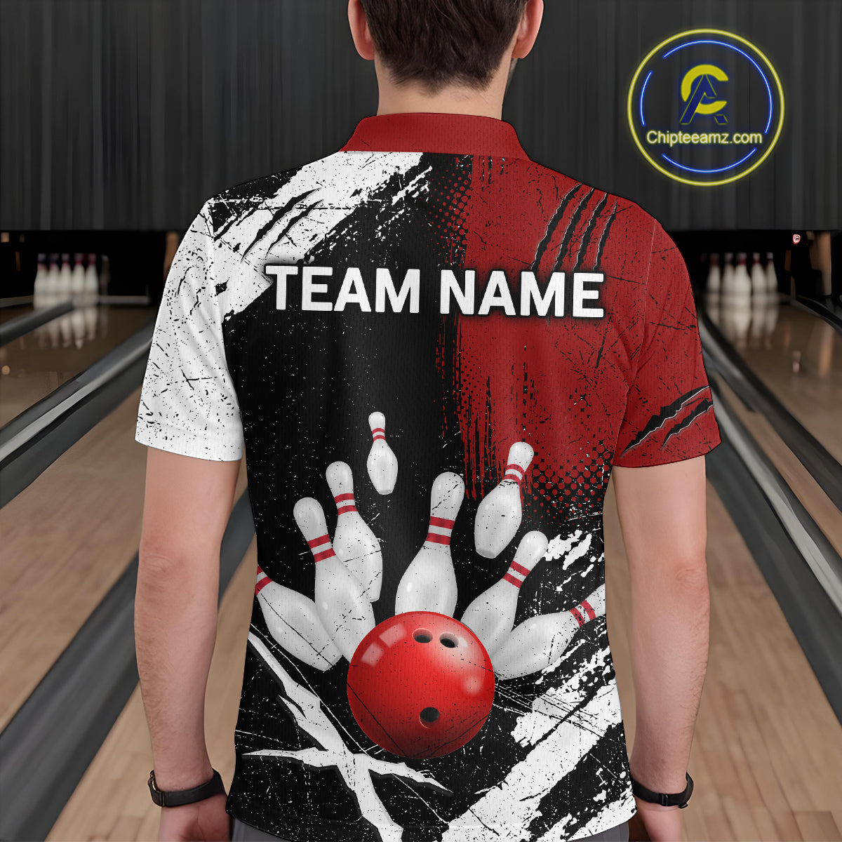 Custom Red Bowling Shirts for Men Polo & Quarter-Zip Bowling Team Bowling League HNT83
