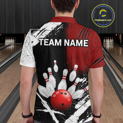 Custom Red Bowling Shirts for Men Polo & Quarter-Zip Bowling Team Bowling League HNT83