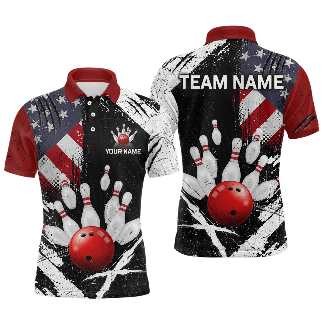 Custom US Flag Bowling Shirts for Men Polo & Quarter-Zip Bowling Team Bowling League HNT83