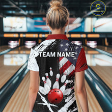 Load image into Gallery viewer, Custom US Flag Bowling Shirts for Women Polo &amp; Quarter-Zip Bowling Team Bowling League HNT83