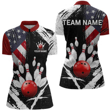 Load image into Gallery viewer, Custom US Flag Bowling Shirts for Women Polo &amp; Quarter-Zip Bowling Team Bowling League HNT83